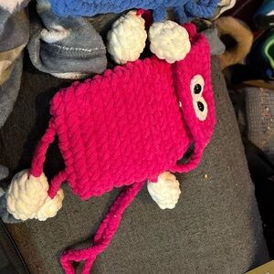 Pink crochet monster purse
